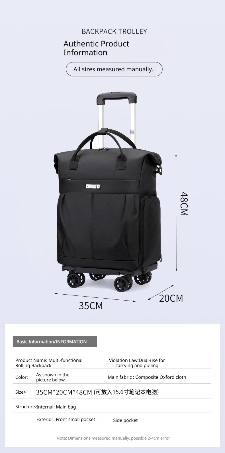 FLPN-2503 Bagage à roulettes portable Sac à dos de voyage étanche Sac à main fourre-tout