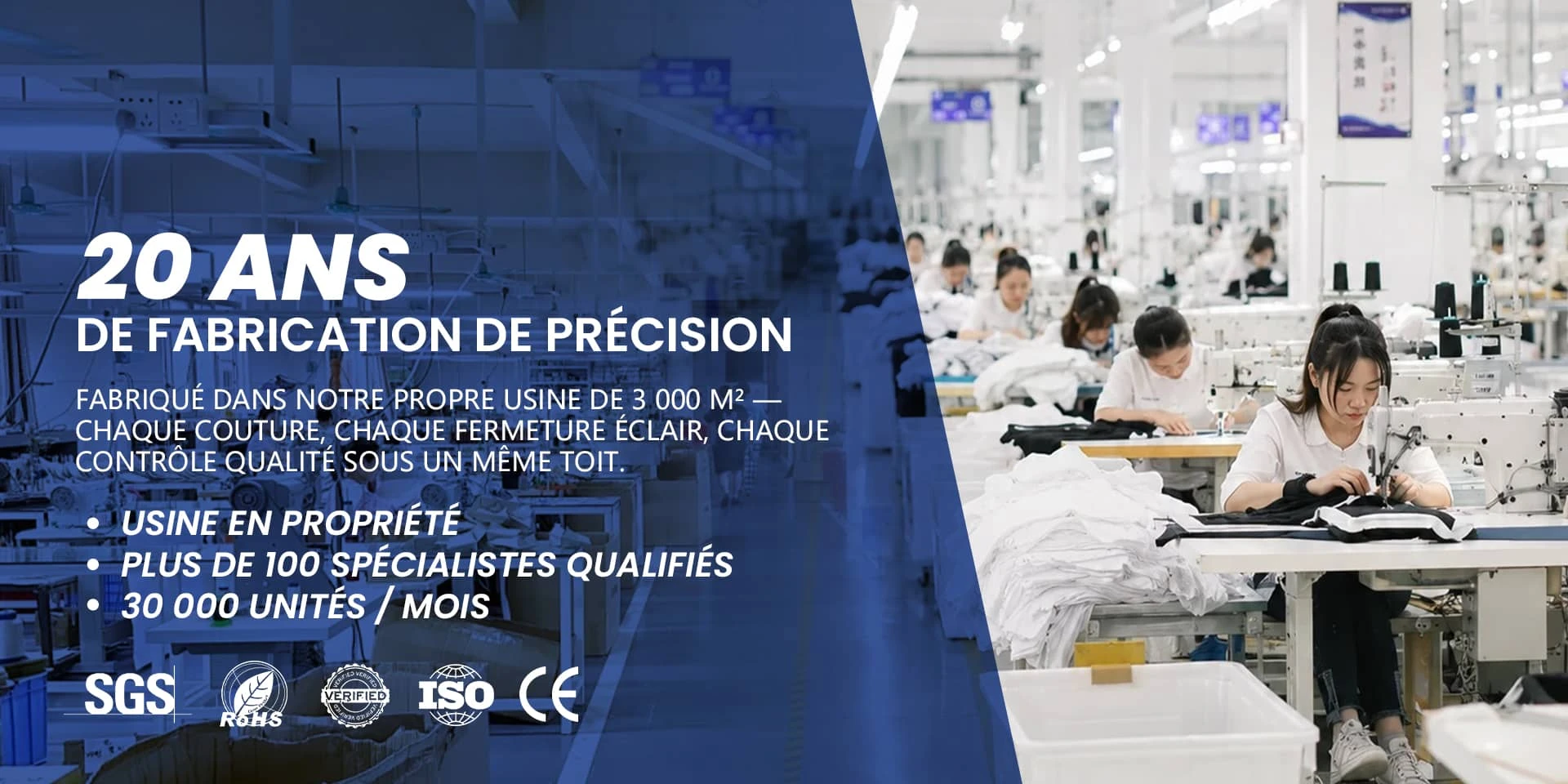 Usine de bagages depuis 20 ans, plus de 100 techniciens sp&eacute;cialis&eacute;s, production mensuelle de plus de 30 000 unit&eacute;s