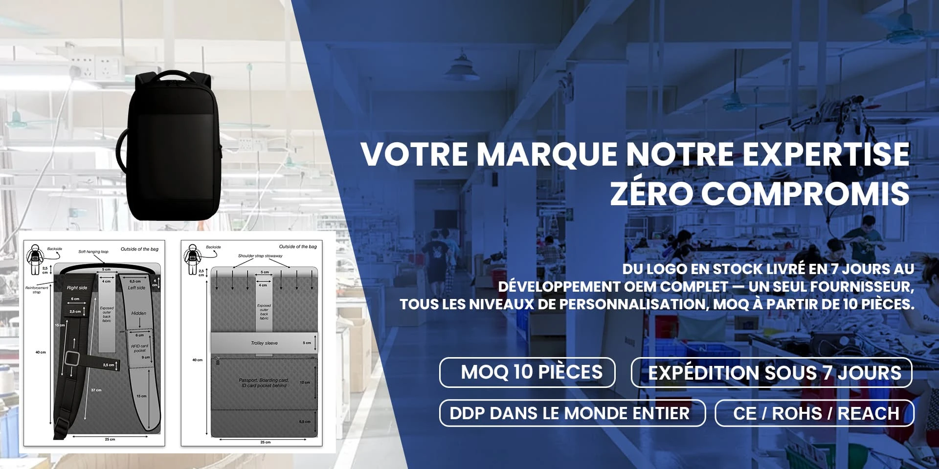 Usine de bagages sur mesure, de plans &agrave; produits